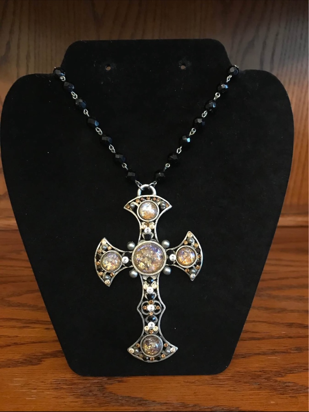 F.A.I.T.H Vintage Silver-tone Cross Pendant Necklace with Iridescent Stones